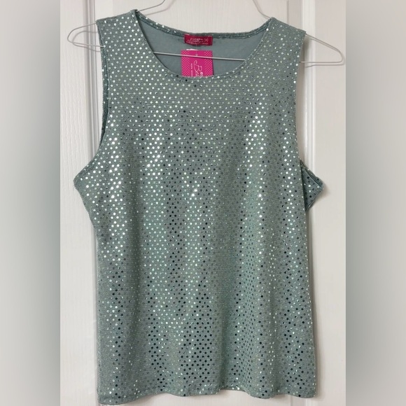 None Tops - Extra Belleza green sequin party sleeveless tank top blouse size XL